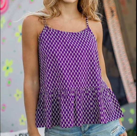 NATURAL LIFE Purple and White Tank Top Size Small Boho Bohemian - Picture 1 of 3
